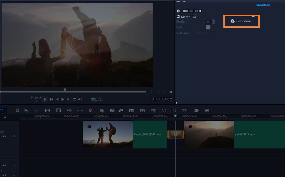 Preview and edit morph transition
